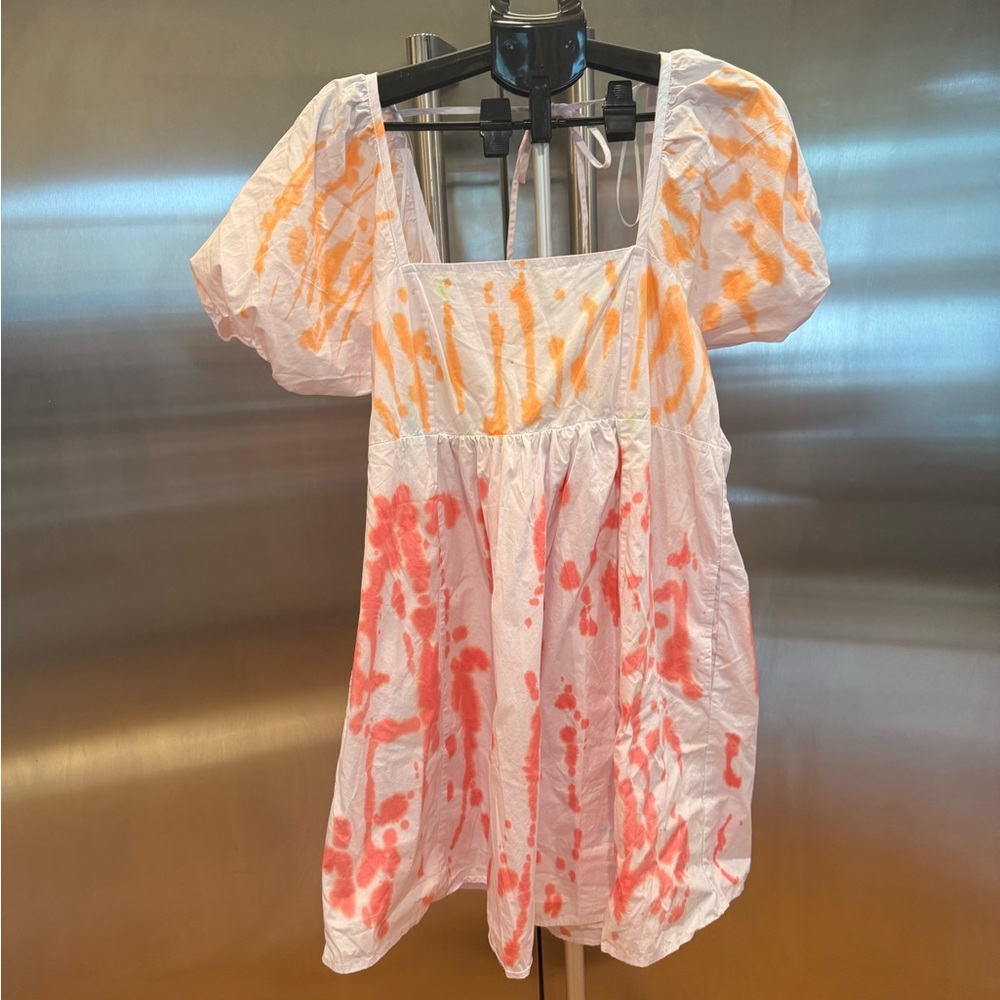 Draper James White and Orange Tie-Dye Mini Dress NWOT